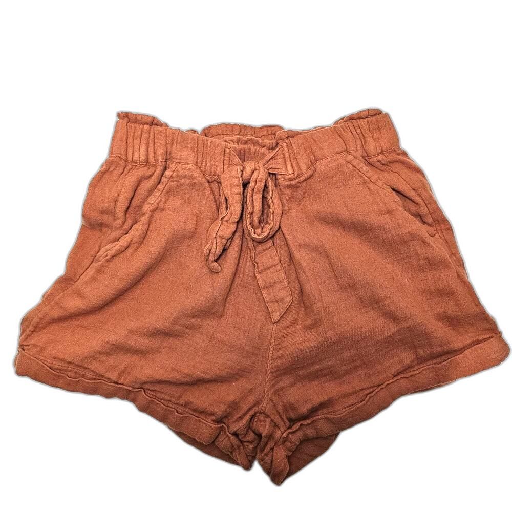SO Gauze Junior's Shorts Size Small Brick High Rise Tie Front Boho Summer Casual